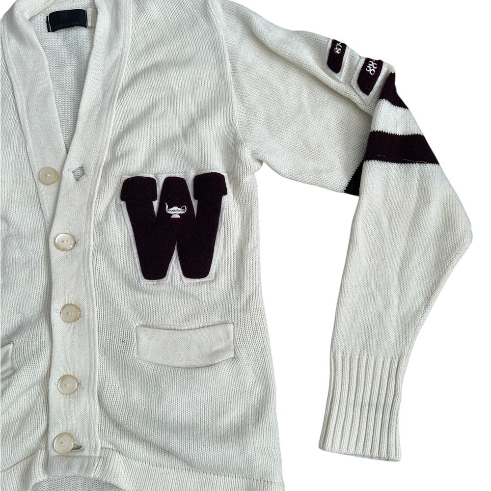 A390 Vintage varsity Letterman Sweater Cardigan. Real and Burgundy - Picture 4 of 9